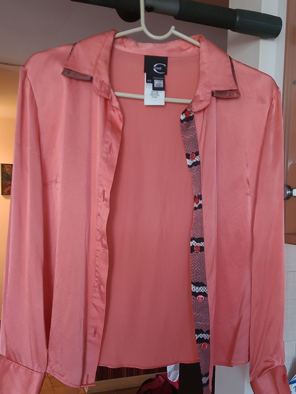 Just Cavalli Coral Button-Down Silk Blend Shirt